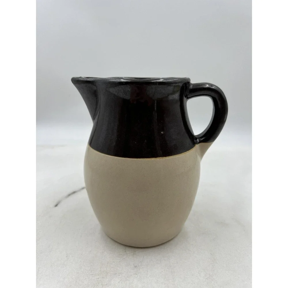 Vintage USA Pottery Pitcher Jug 350-S Stoneware Two Tone Brown Tan Creamer